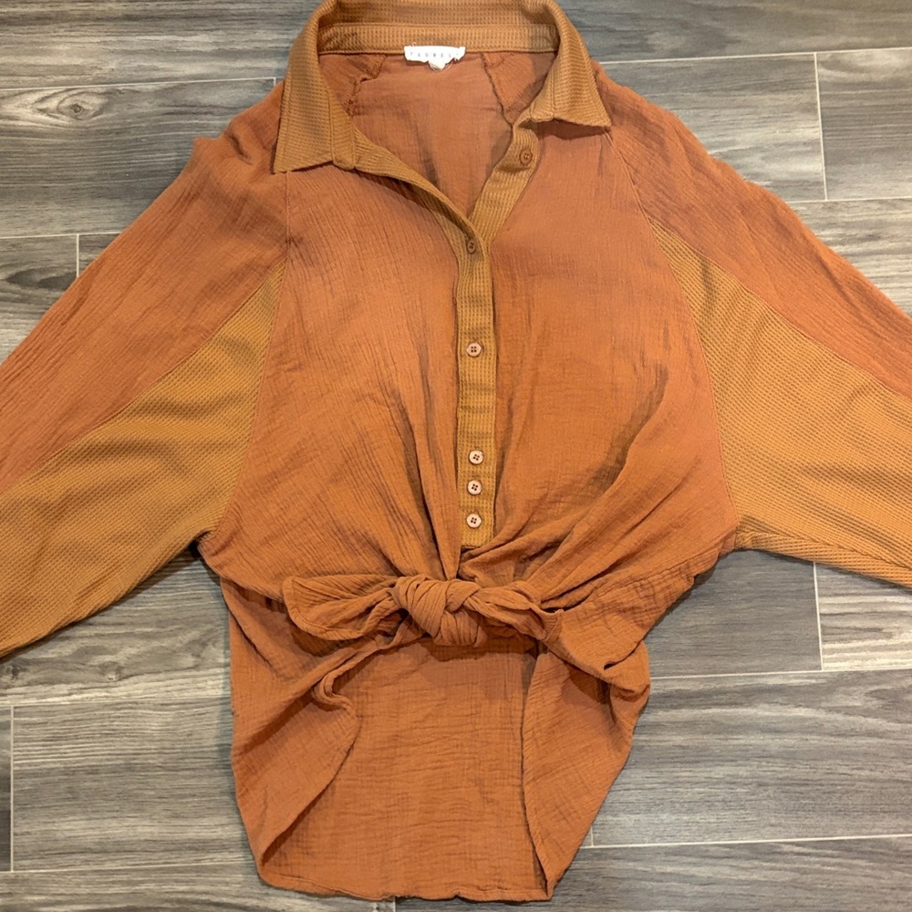 Promesa Rust Orange Button-Up Blouse size L